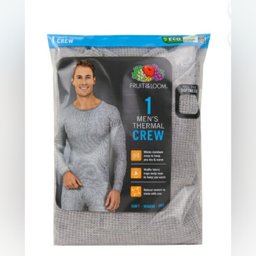 Fruit of the Loom Men's Gray Thermal Crew